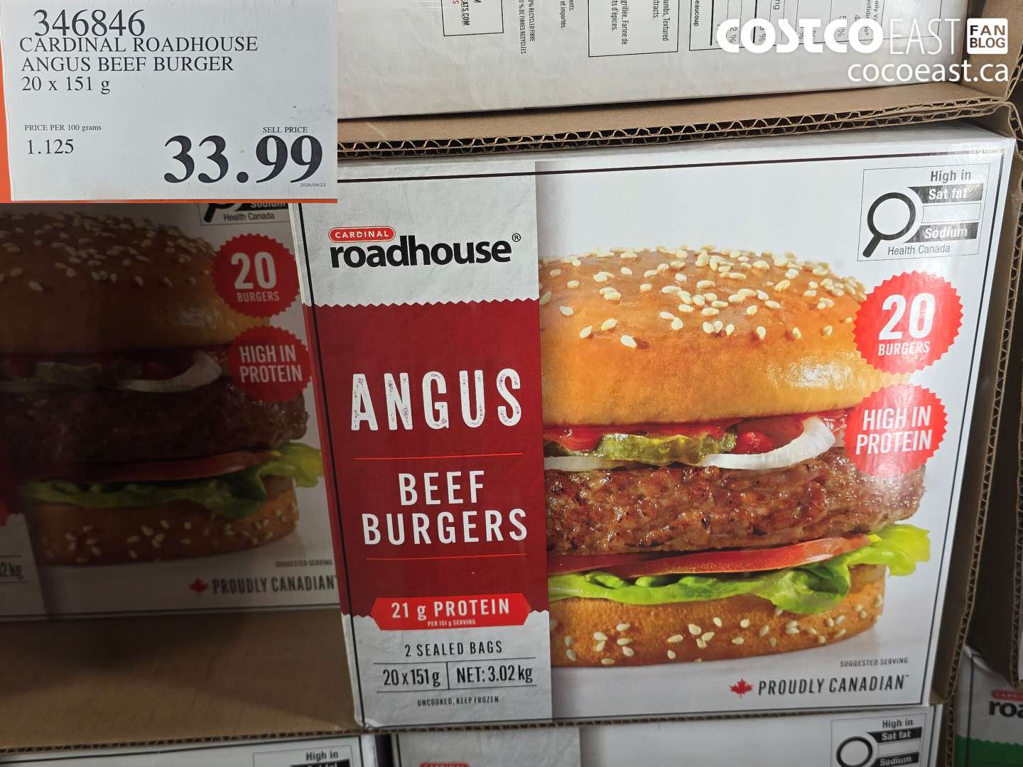 346846 CARDINAL ROADHOUSE ANGUS BEEF BURGER 20 X 151 G $33.99