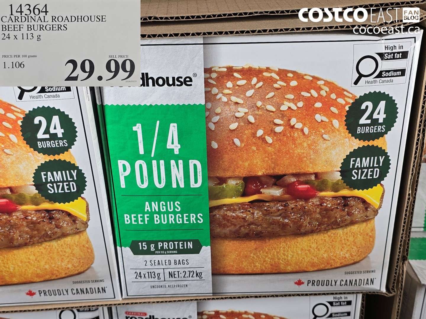 14364 CARDINAL ROADHOUSE BEEF BURGERS 24 X 113 G $29.99
