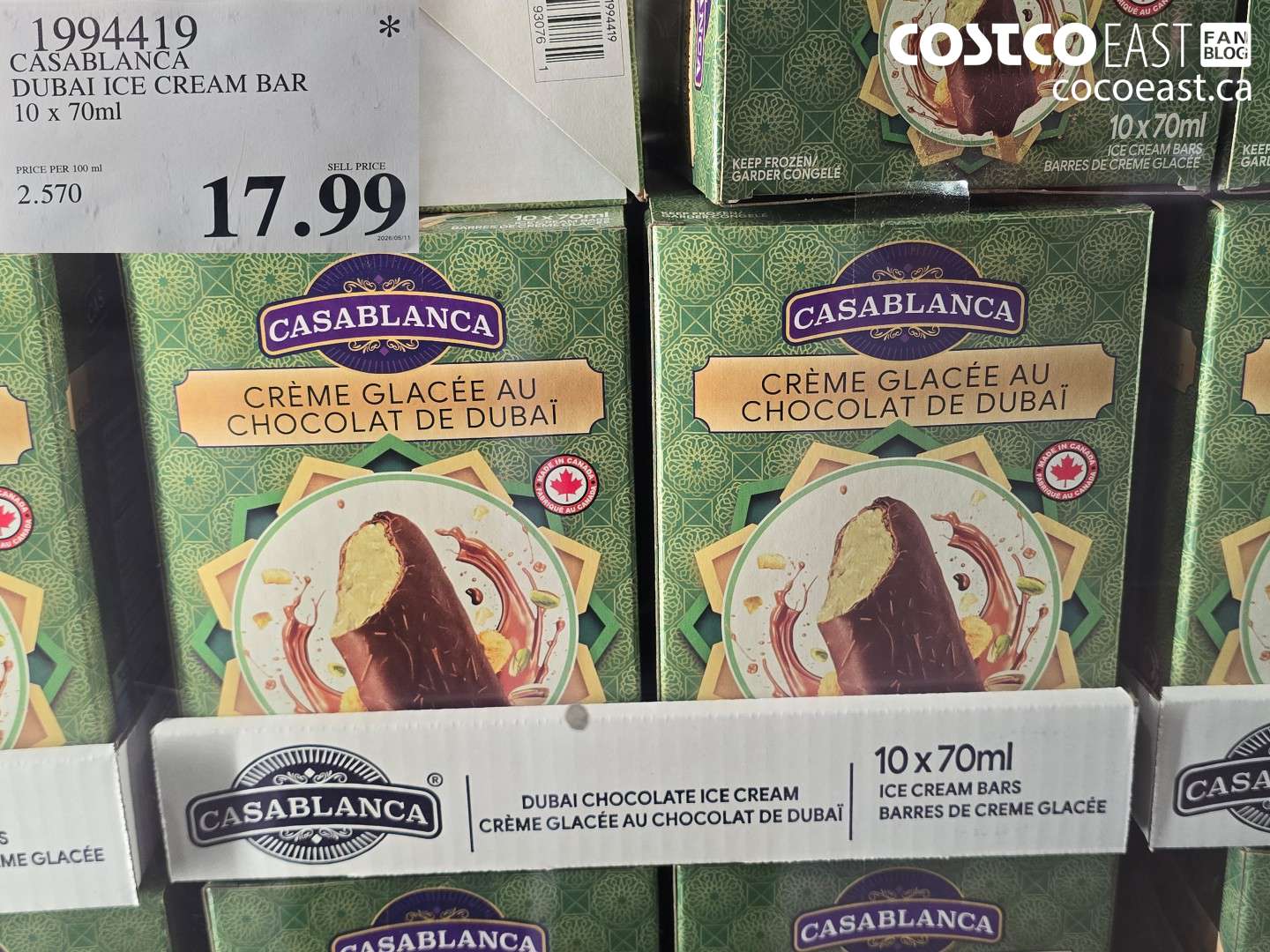 1994419 CASABLANCA DUBAI ICE CREAM BAR 10 X 70ML $17.99