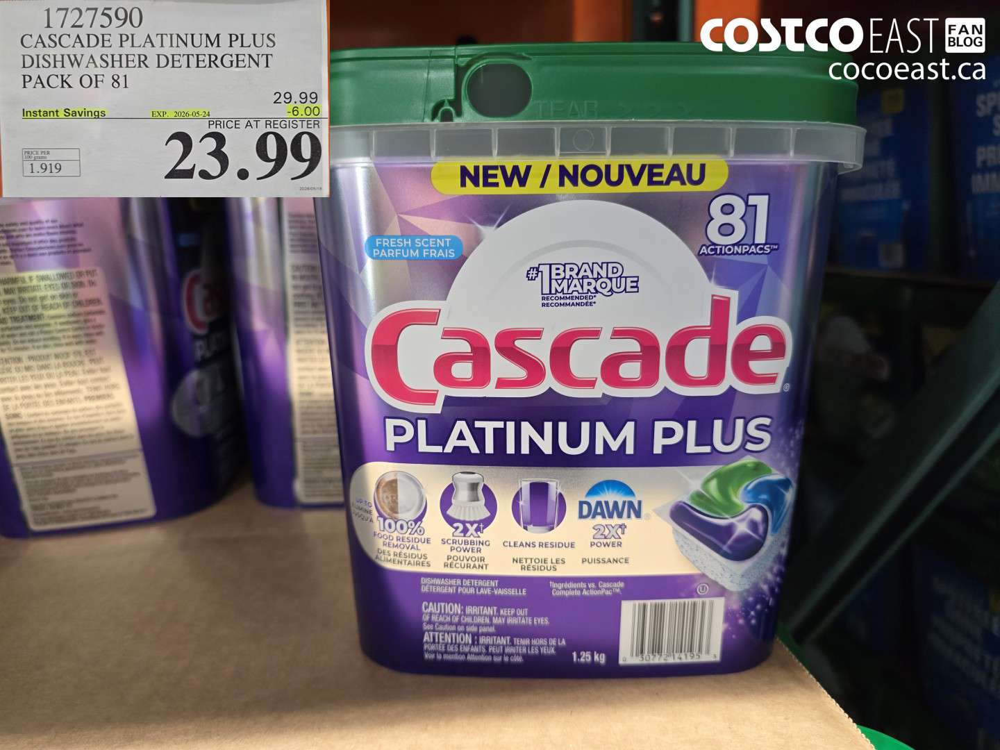 1727590 CASCADE PLATINUM PLUS DISHWASHER DETERGENT PACK OF 81 ($6.00 INSTANT SAVINGS EXPIRES ON 2026-05-24) $23.99