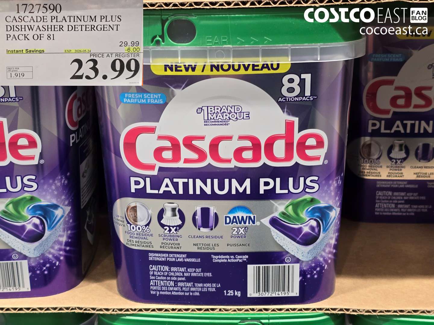 1727590 CASCADE PLATINUM PLUS DISHWASHER DETERGENT PACK OF 81 ($6.00 INSTANT SAVINGS EXPIRES ON 2026-05-24) $23.99