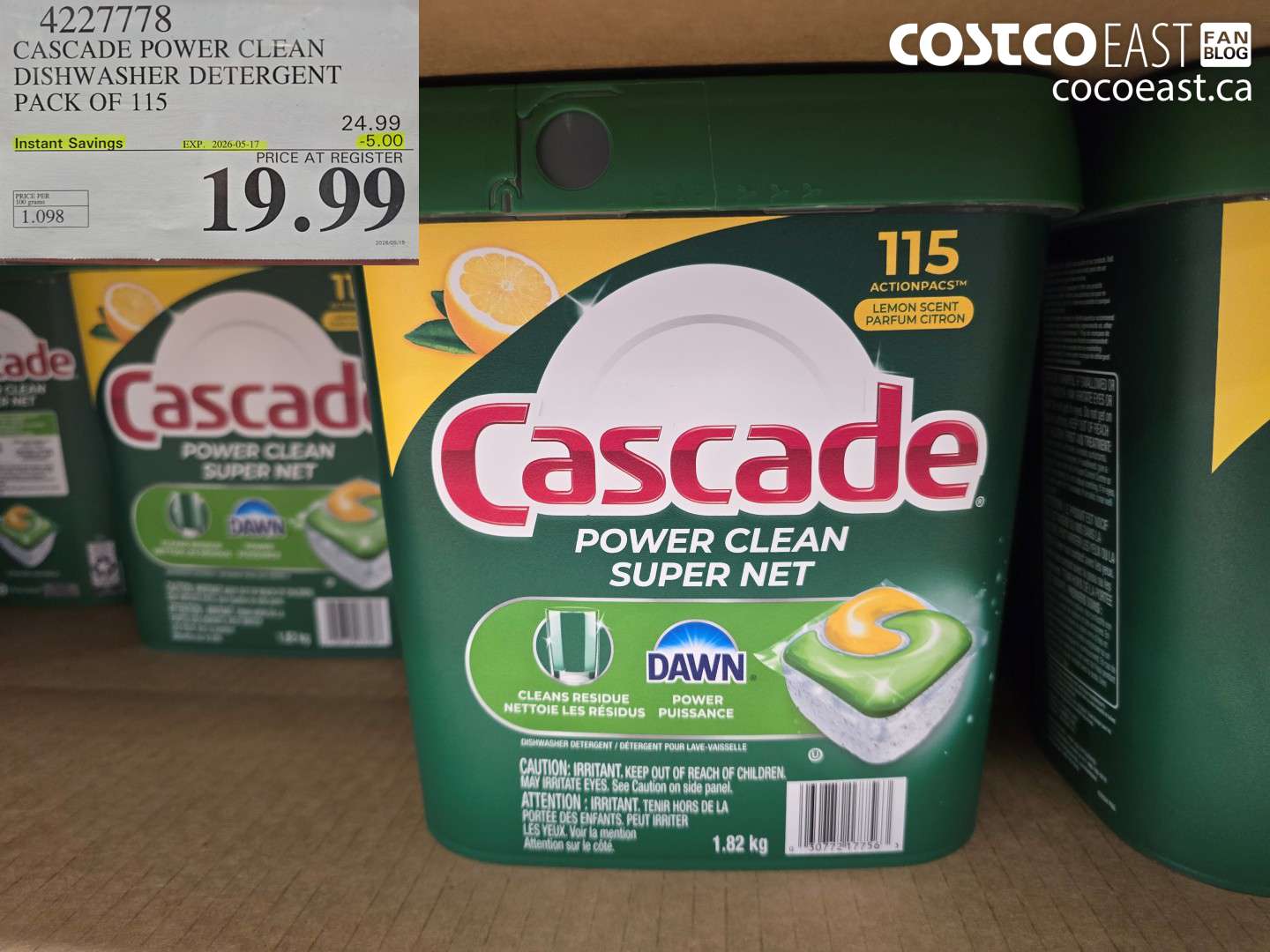 4227778 CASCADE POWER CLEAN DISHWASHER DETERGENT PACK OF 115 ($5.00 INSTANT SAVINGS EXPIRES ON 2026-05-17) $19.99