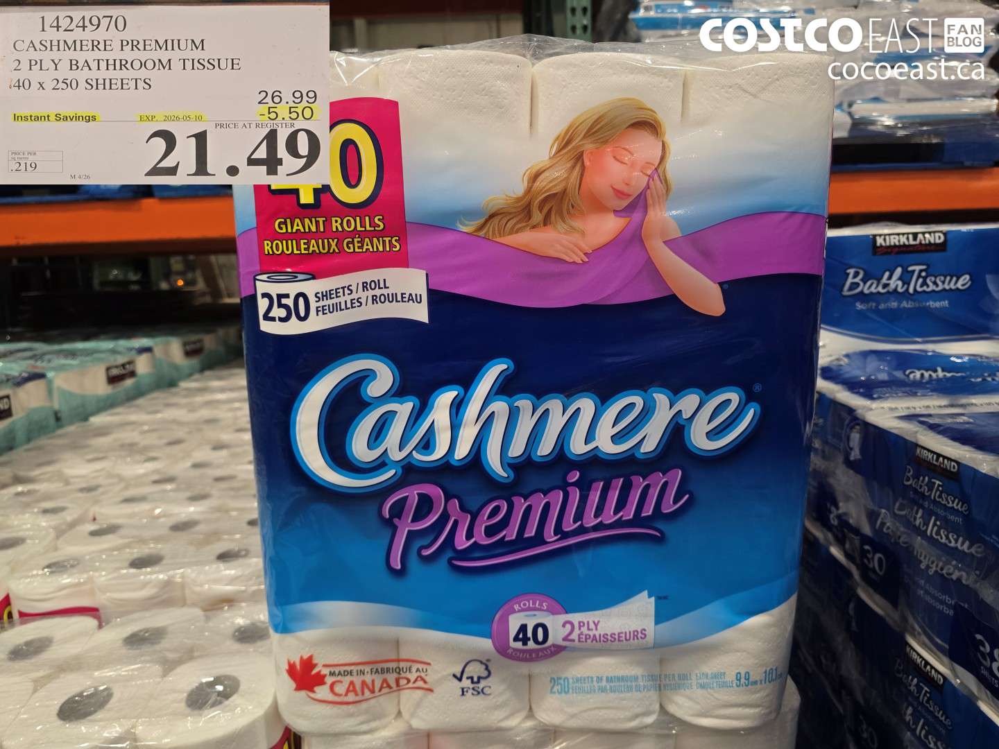 1424970 CASHMERE PREMIUM 2 PLY BATHROOM TISSUE 40 X 250 SHEETS ($5.50 INSTANT SAVINGS EXPIRES ON 2026-05-10) $21.49