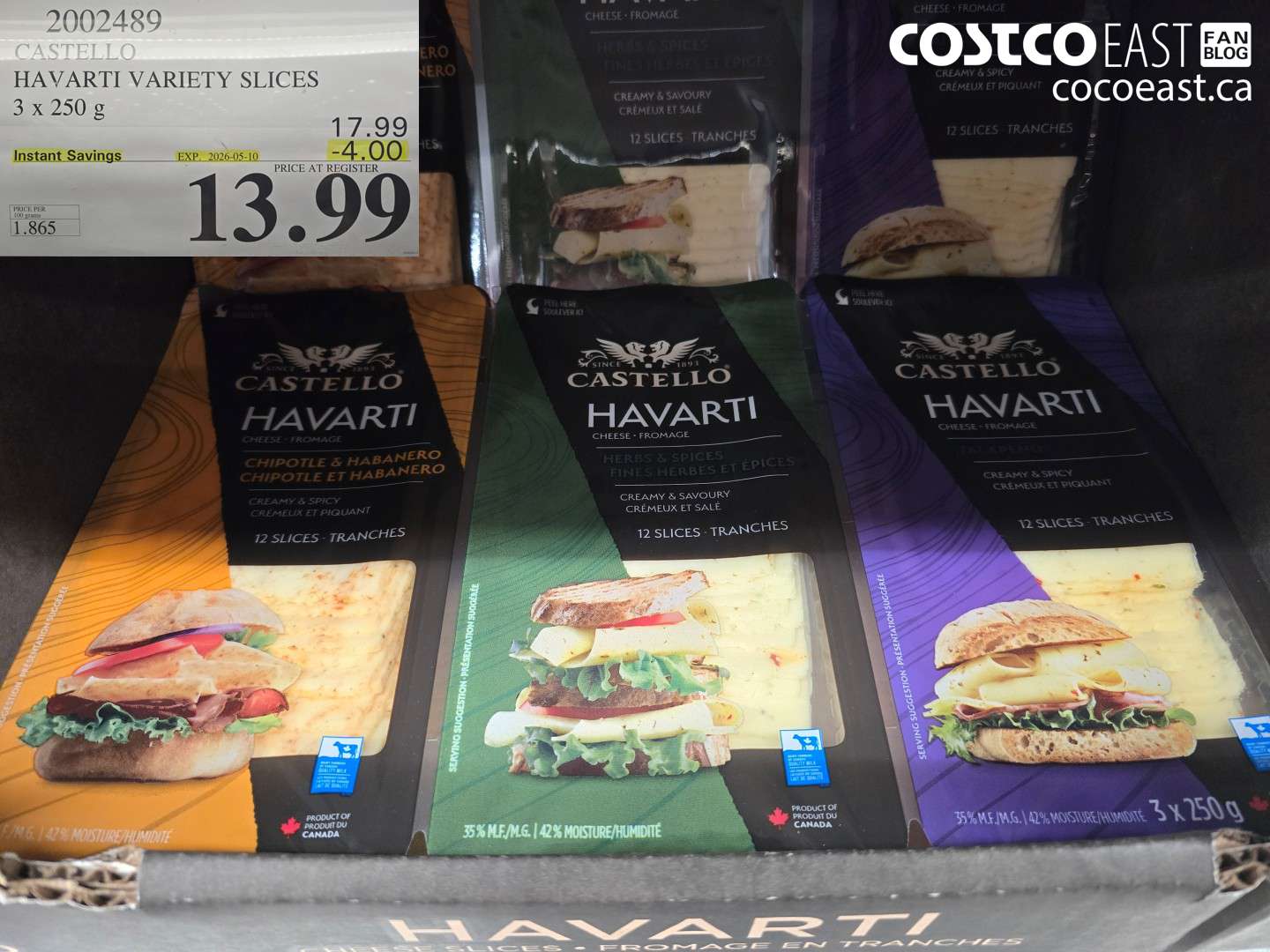 2002489 CASTELLO HAVARTI VARIETY SLICES 3 X 250 G ($4.00 INSTANT SAVINGS EXPIRES ON 2026-05-10) $13.99