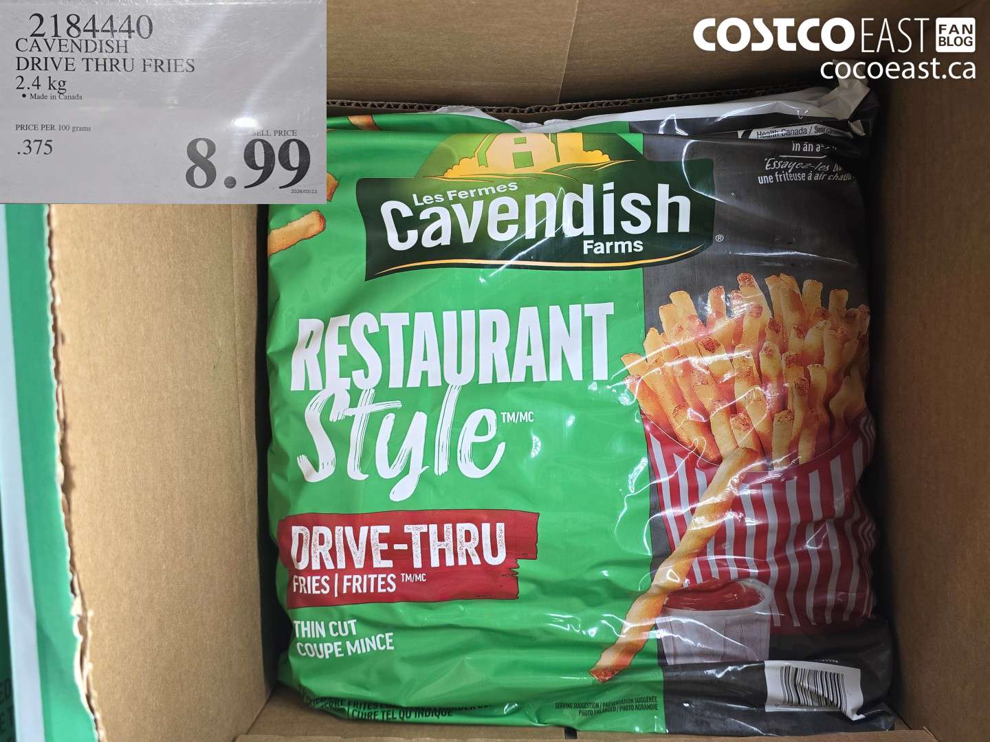 2184440 CAVENDISH DRIVE THRU FRIES 2.4 KG $8.99