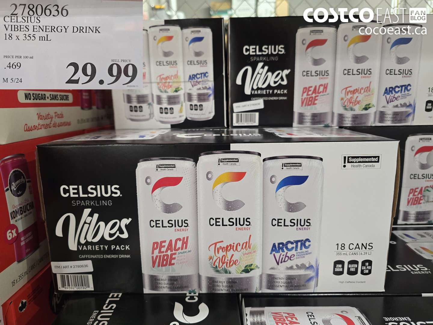 2780636 CELSIUS VIBES ENERGY DRINK 18 X 355 ML $29.99