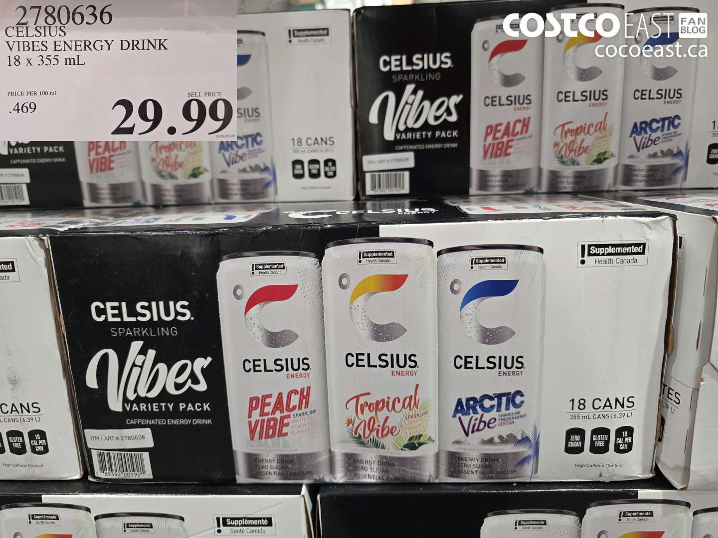 2780636 CELSIUS VIBES ENERGY DRINK 18 X 355 ML $29.99