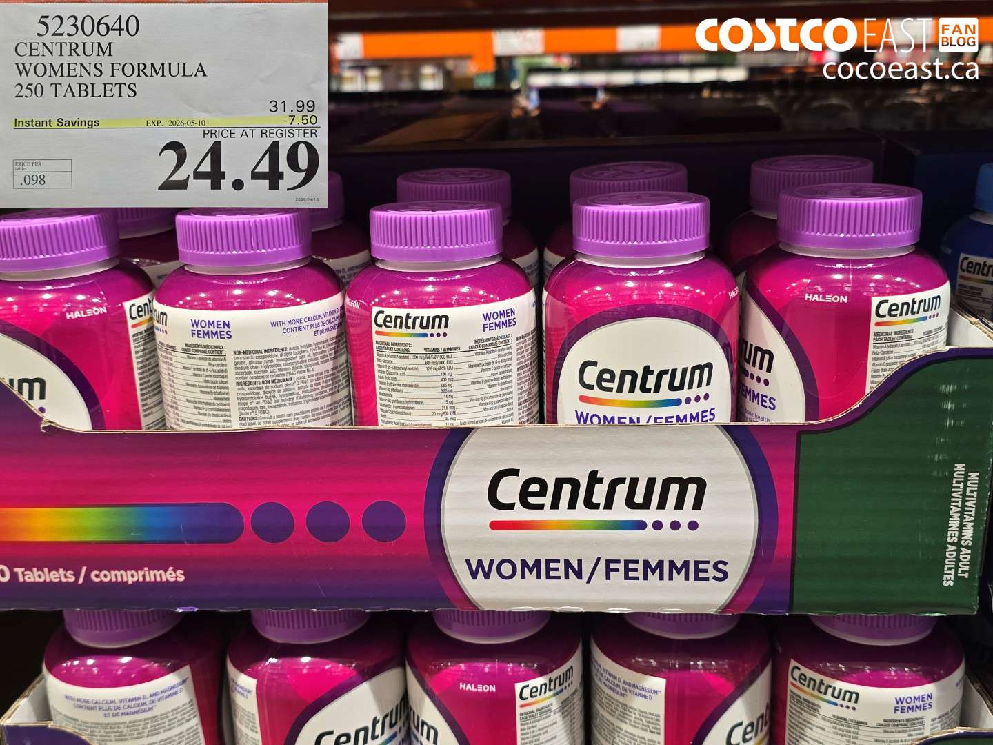 5230640 CENTRUM WOMENS FORMULA 250 TABLETS ($7.50 INSTANT SAVINGS EXPIRES ON 2026-05-10) $24.49