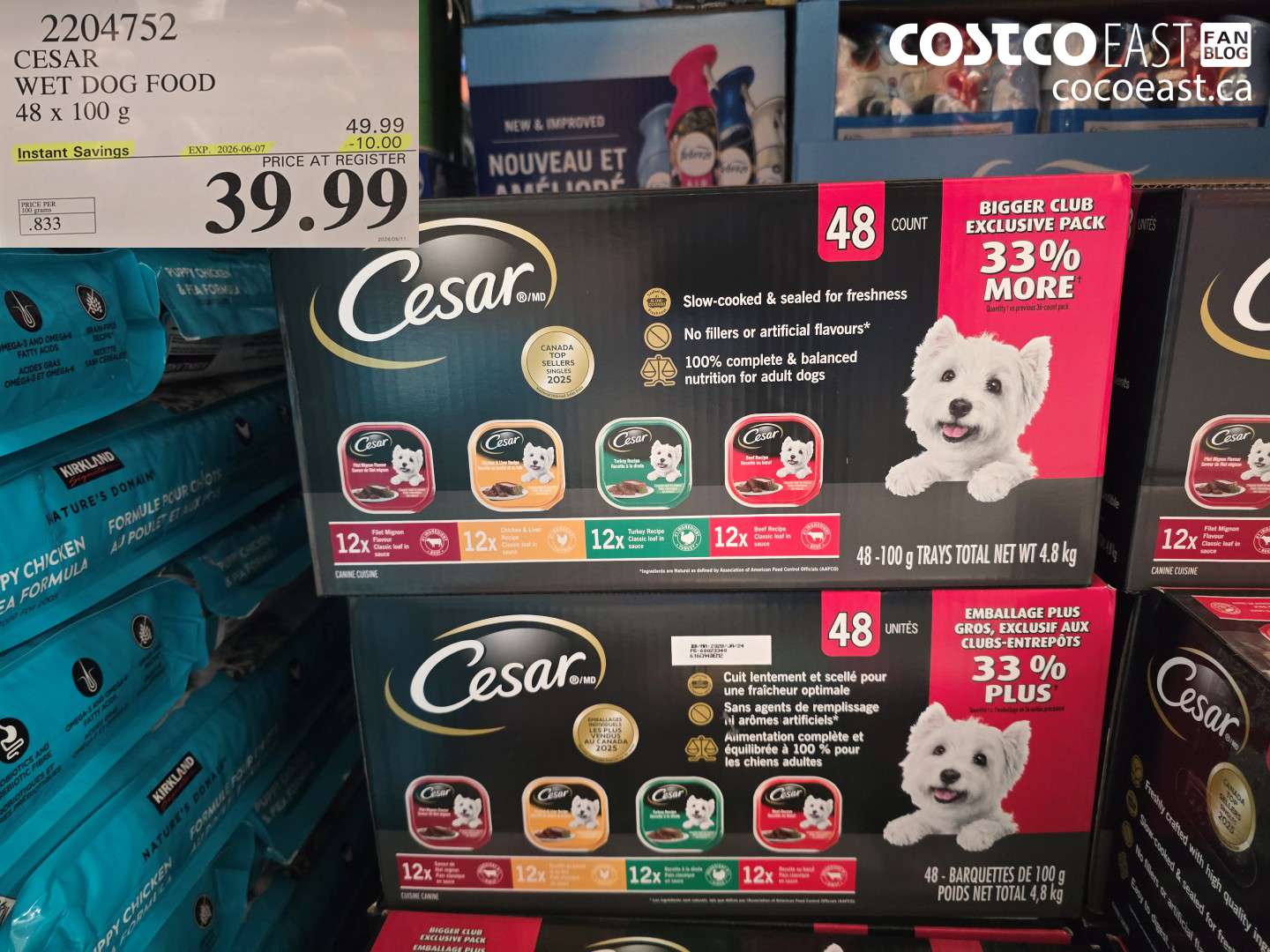 2204752 CESAR WET DOG FOOD 48 X 100 G ($10.00 INSTANT SAVINGS EXPIRES ON 2026-06-07) $39.99