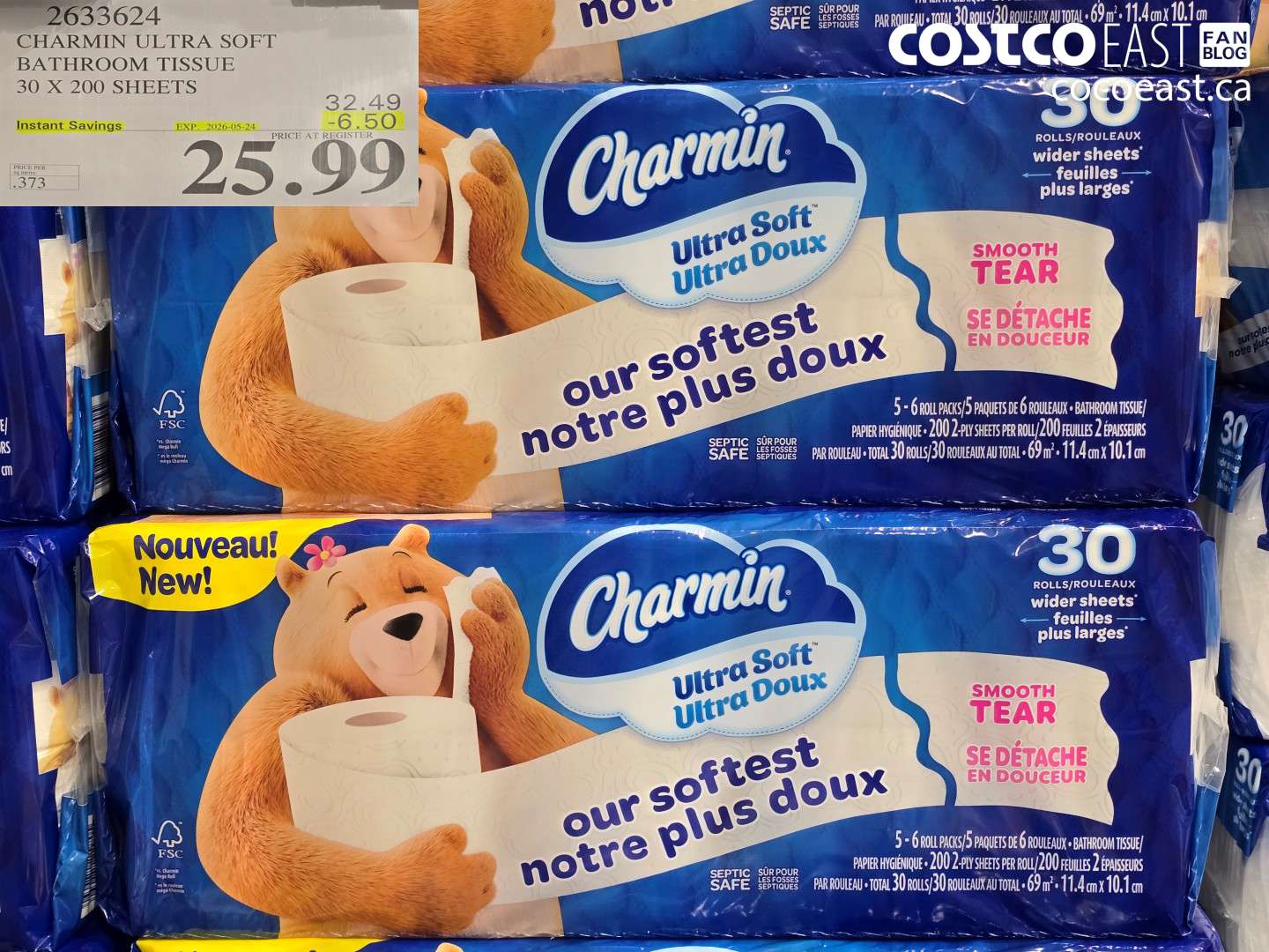 2633624 CHARMIN ULTRA SOFT BATHROOM TISSUE 30 X 200 SHEETS ($6.50 INSTANT SAVINGS EXPIRES ON 2026-05-24) $25.99