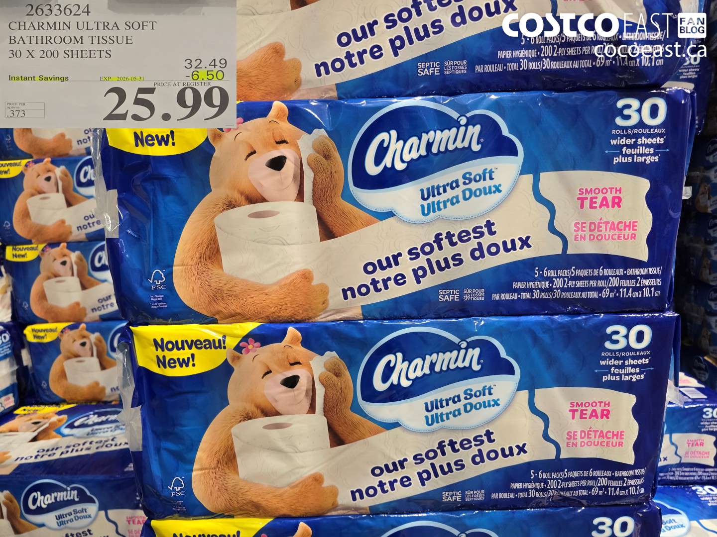 2633624 CHARMIN ULTRA SOFT BATHROOM TISSUE 30 X 200 SHEETS ($6.50 INSTANT SAVINGS EXPIRES ON 2026-05-31) $25.99