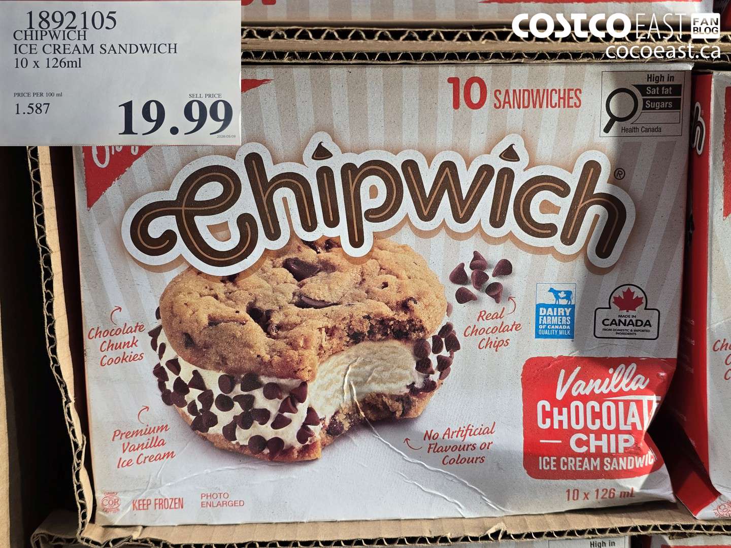 1892105 CHIPWICH ICE CREAM SANDWICH 10 X 126ML $19.99