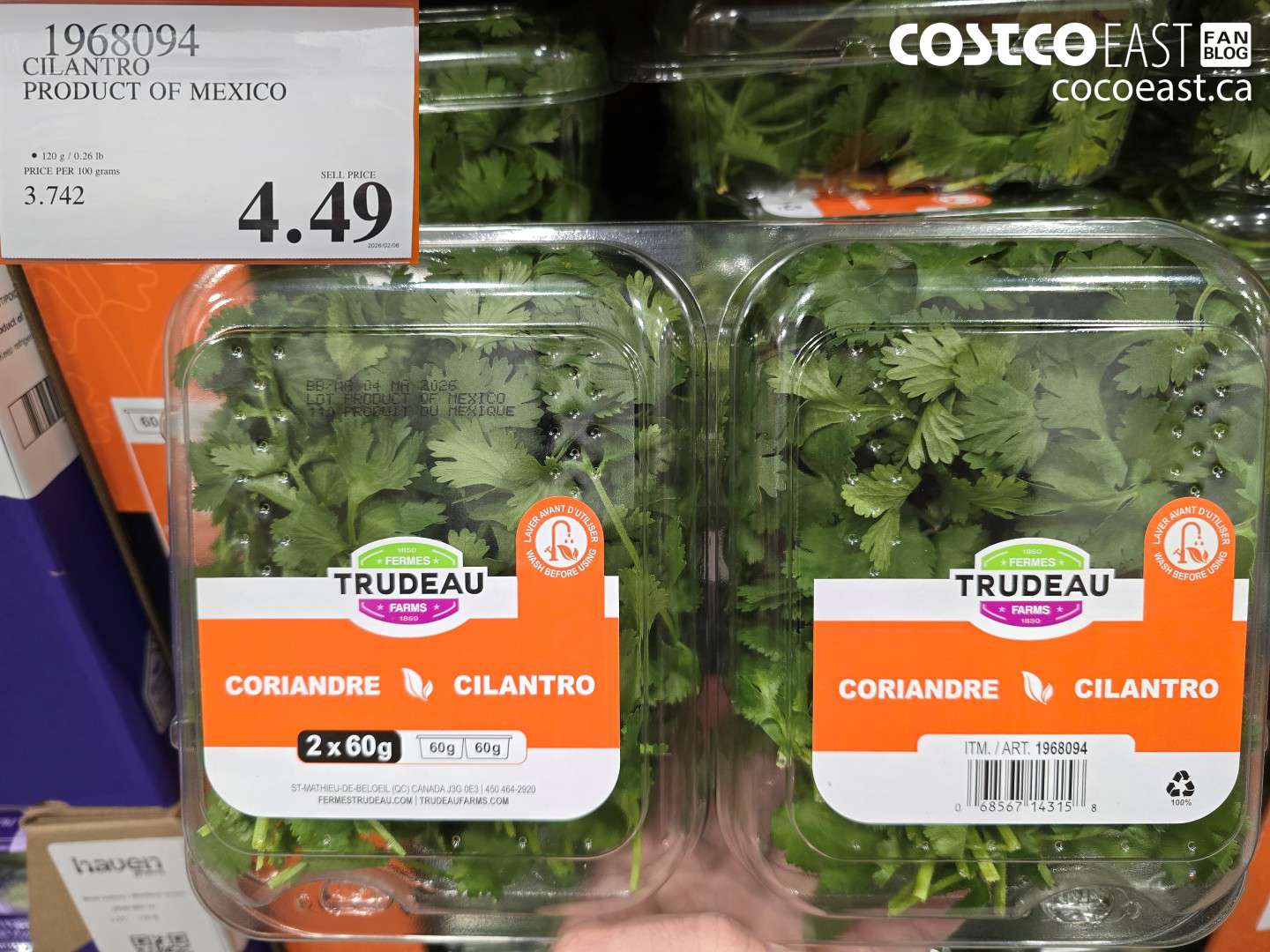 1968094 CILANTRO PRODUCT OF MEXICO 120 G / 0.26 LB $4.49