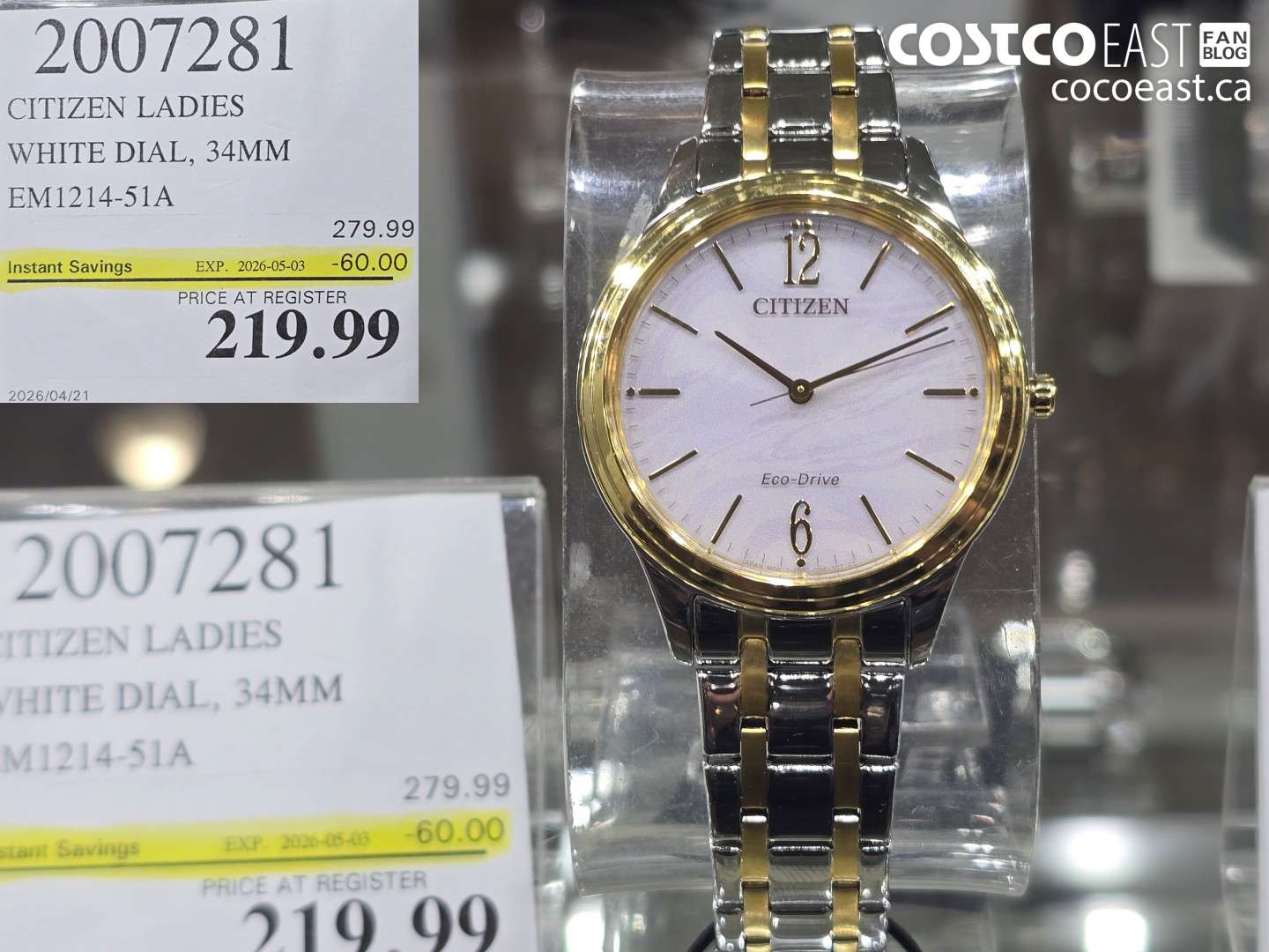 2007281 CITIZEN LADIES WHITE DIAL, 34MM EM1214-51A ($60.00 INSTANT SAVINGS EXPIRES ON 2026-05-03) $219.99