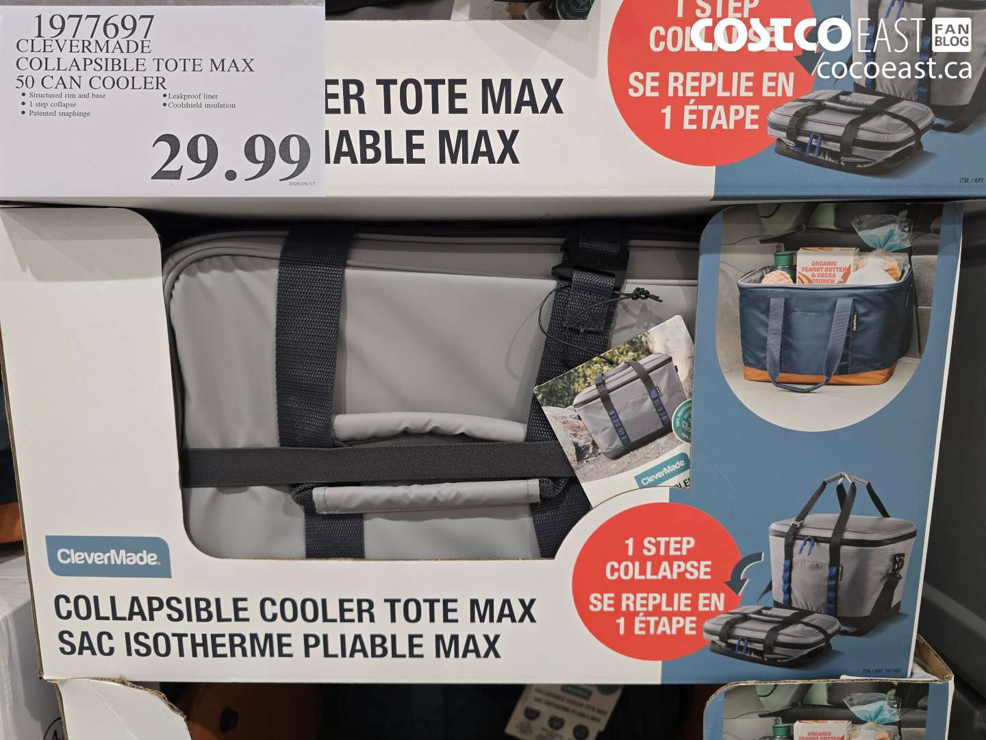 1977697 CLEVERMADE COLLAPSIBLE TOTE MAX 50 CAN COOLER $29.99