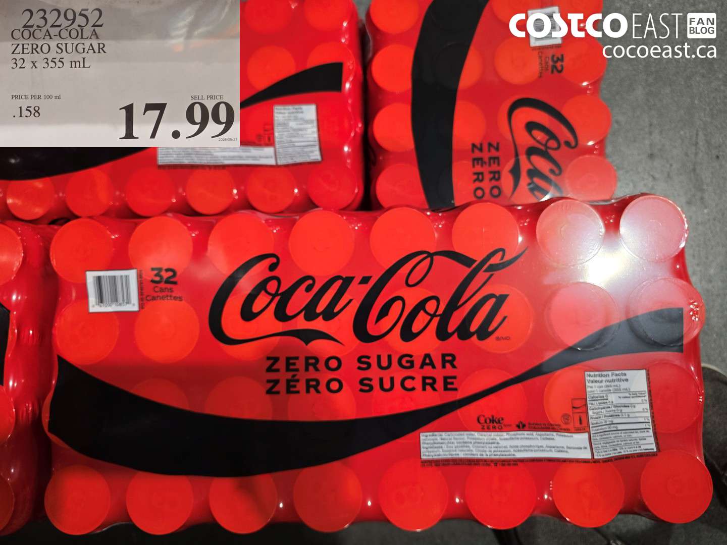 232952 COCA-COLA ZERO SUGAR 32 X 355 ML $17.99