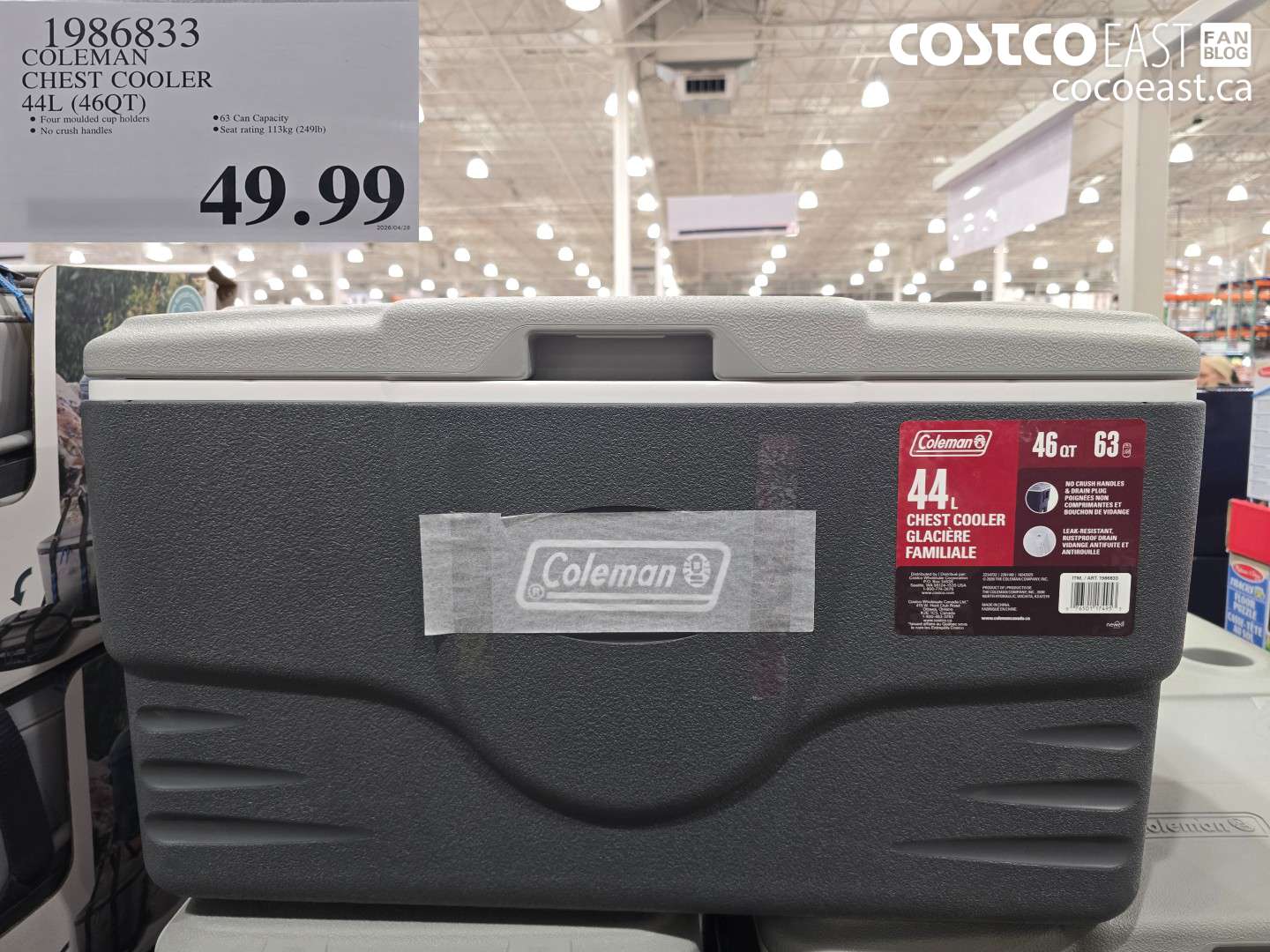 1986833 COLEMAN CHEST COOLER 44L (46QT) $49.99