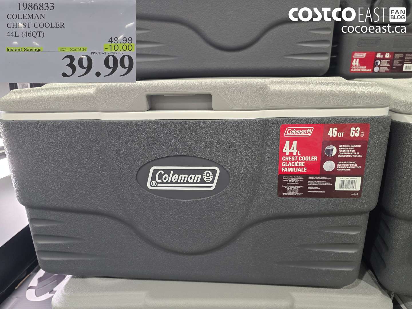 1986833 COLEMAN CHEST COOLER 44L (46QT) ($10.00 INSTANT SAVINGS EXPIRES ON 2026-05-24) $39.99