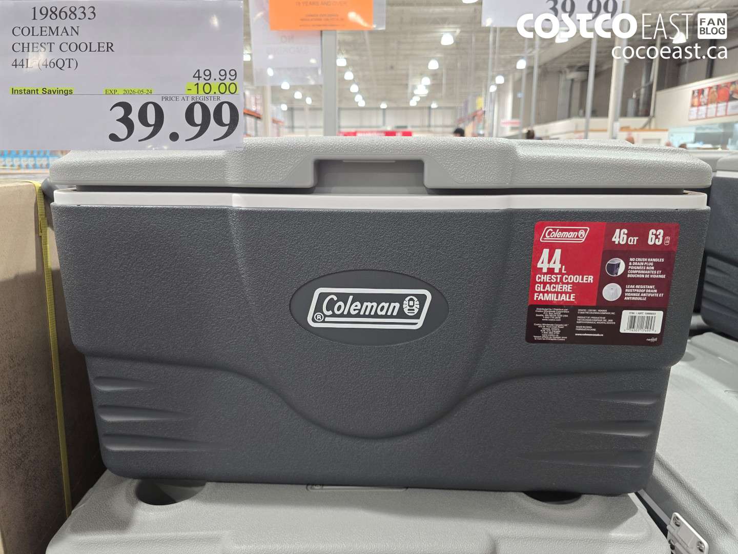 1986833 COLEMAN CHEST COOLER 44L (46QT) ($10.00 INSTANT SAVINGS EXPIRES ON 2026-05-24) $39.99