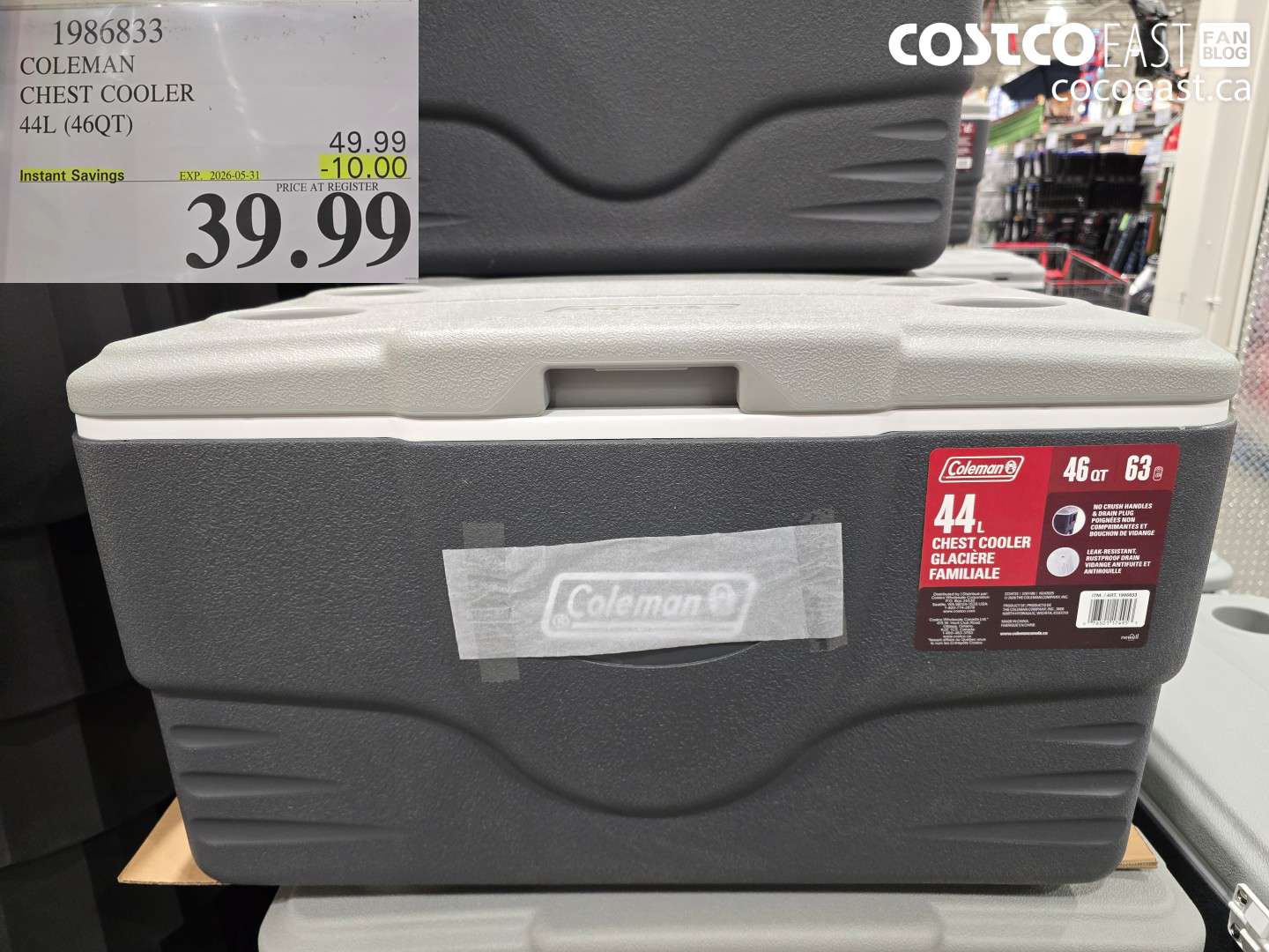 1986833 COLEMAN CHEST COOLER 44L (46QT) ($10.00 INSTANT SAVINGS EXPIRES ON 2026-05-31) $39.99