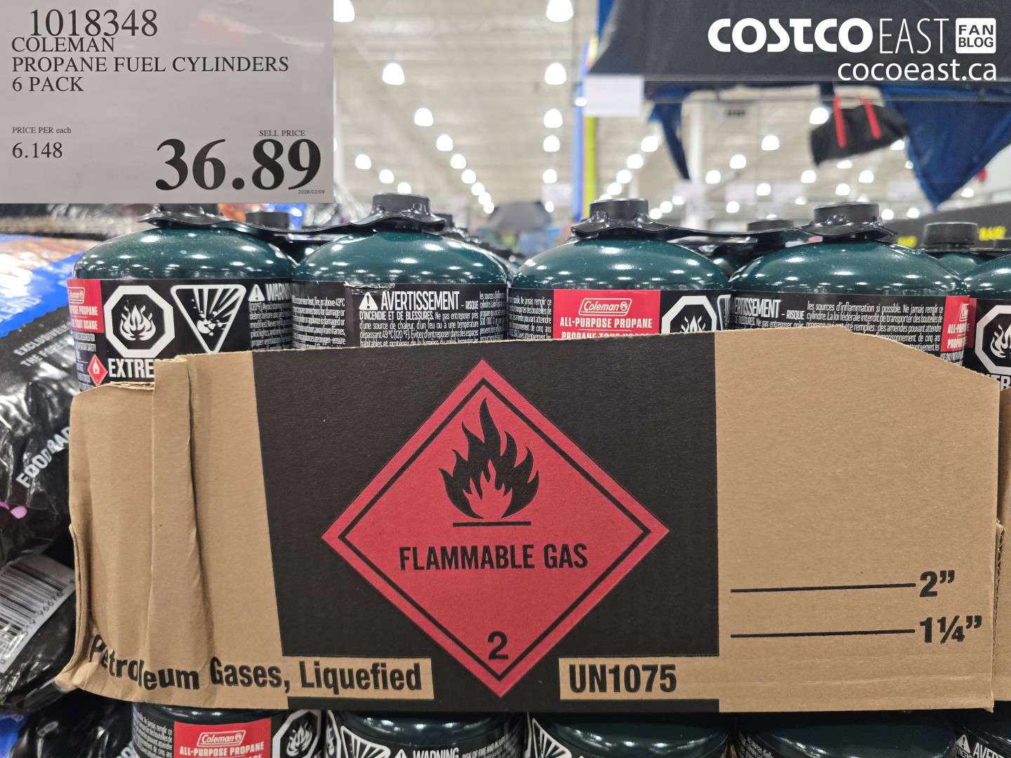 1018348 COLEMAN PROPANE FUEL CYLINDERS 6 PACK $36.89