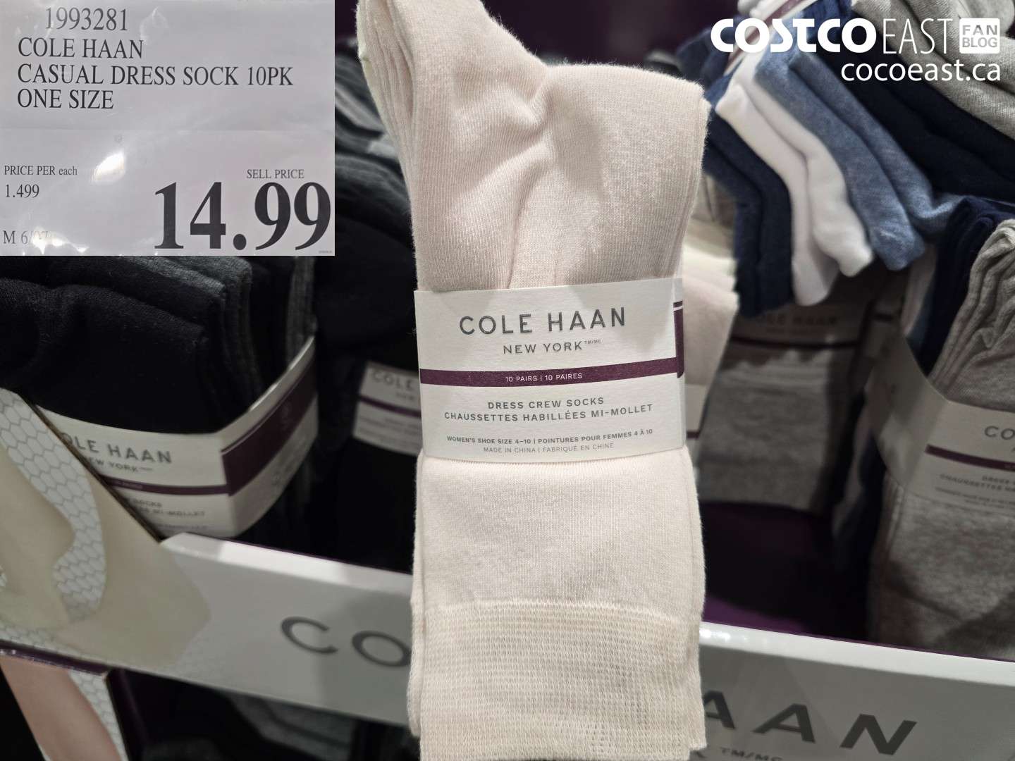 1993281 COLE HAAN CASUAL DRESS SOCK 10PK ONE SIZE $14.99