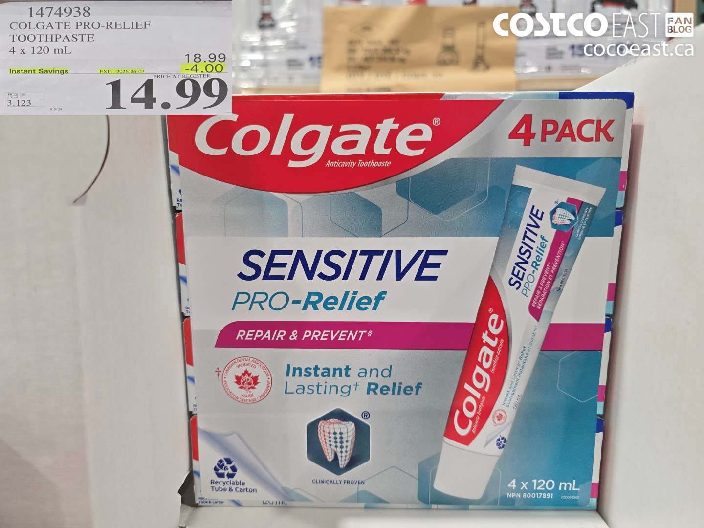 1474938 COLGATE PRO-RELIEF TOOTHPASTE 4 X 120 ML ($4.00 INSTANT SAVINGS EXPIRES ON 2026-06-07) $14.99