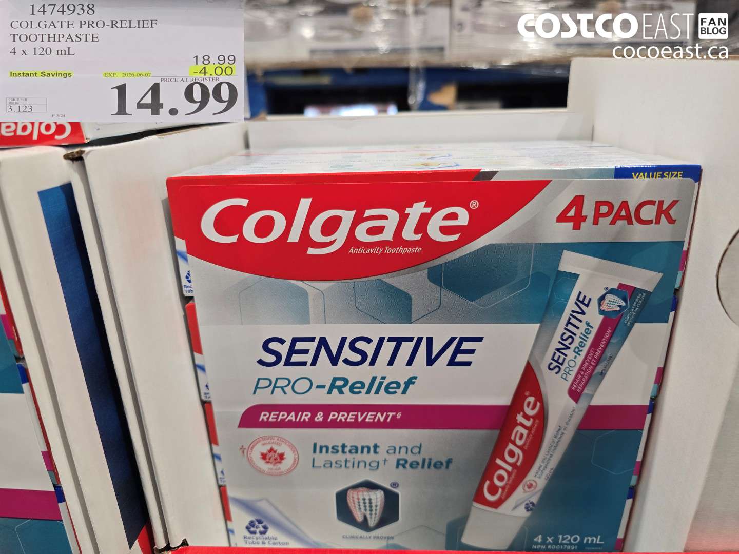 1474938 COLGATE PRO-RELIEF TOOTHPASTE 4 X 120 ML ($4.00 INSTANT SAVINGS EXPIRES ON 2026-06-07) $14.99