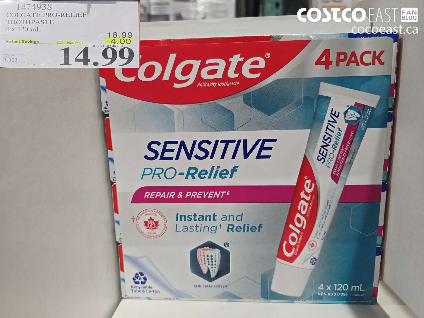 1474938 COLGATE PRO-RELIEF TOOTHPASTE 4 X 120 ML ($4.00 INSTANT SAVINGS EXPIRES ON 2026-06-07) $14.99