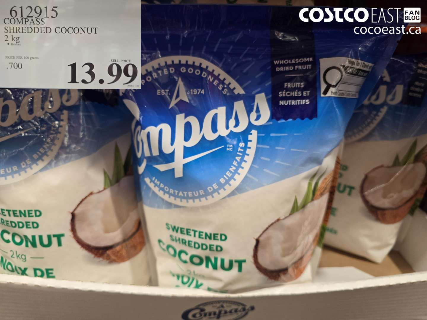 612915 COMPASS SHREDDED COCONUT 2 KG $13.99