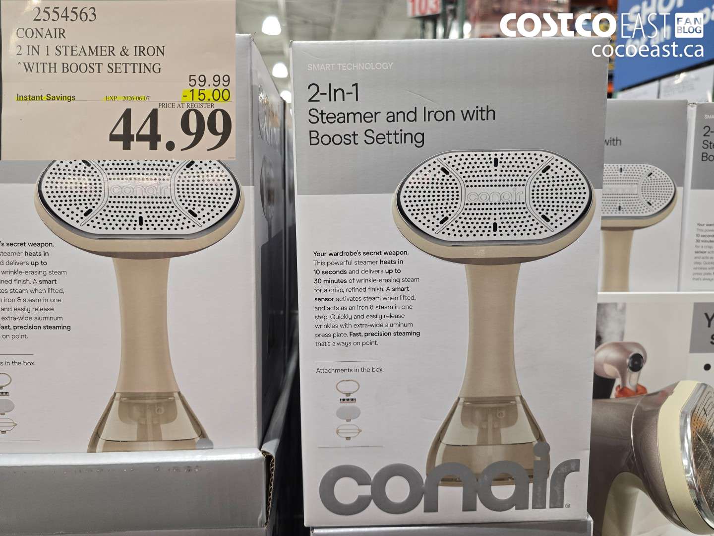 2554563 CONAIR 2 IN 1 STEAMER & IRON WITH BOOST SETTING ($15.00 INSTANT SAVINGS EXPIRES ON 2026-06-07) $44.99