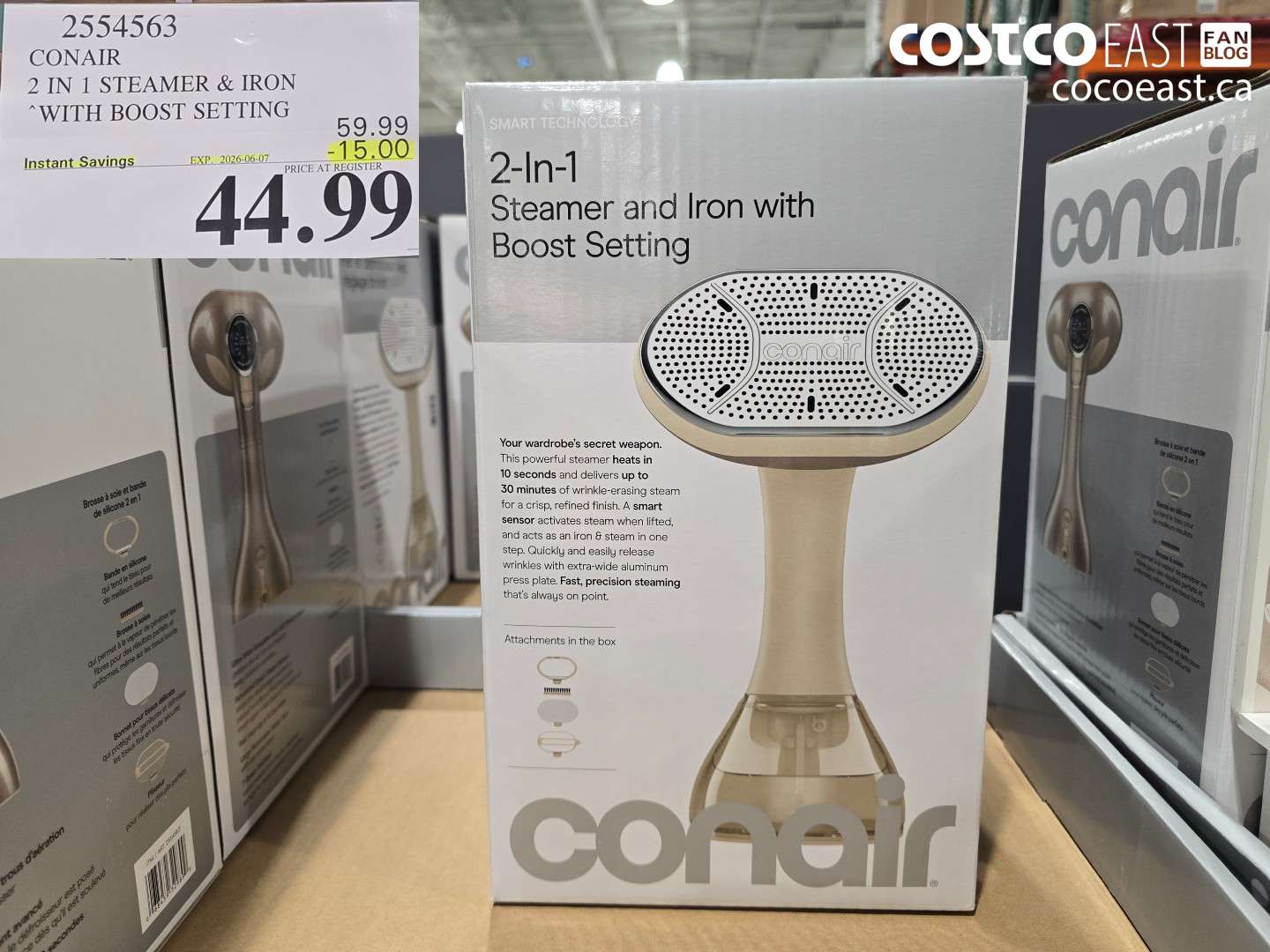 2554563 CONAIR 2 IN 1 STEAMER & IRON WITH BOOST SETTING ($15.00 INSTANT SAVINGS EXPIRES ON 2026-06-07) $44.99