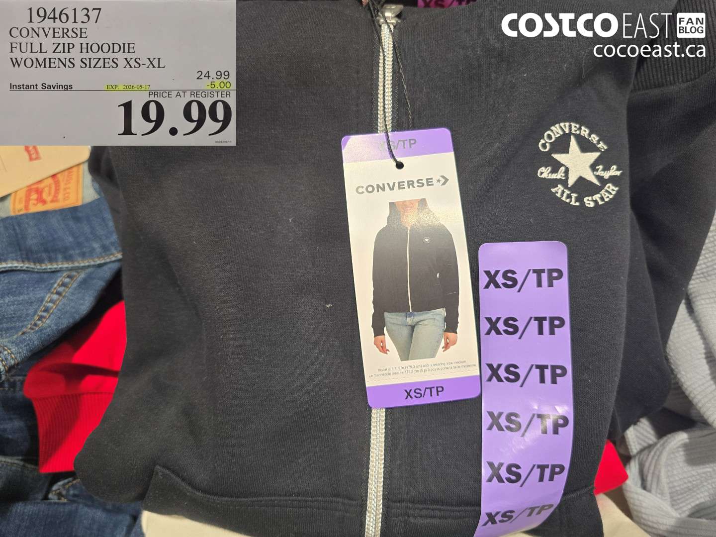 1946137 CONVERSE FULL ZIP HOODIE WOMENS SIZES XS-XL ($5.00 INSTANT SAVINGS EXPIRES ON 2026-05-17) $19.99