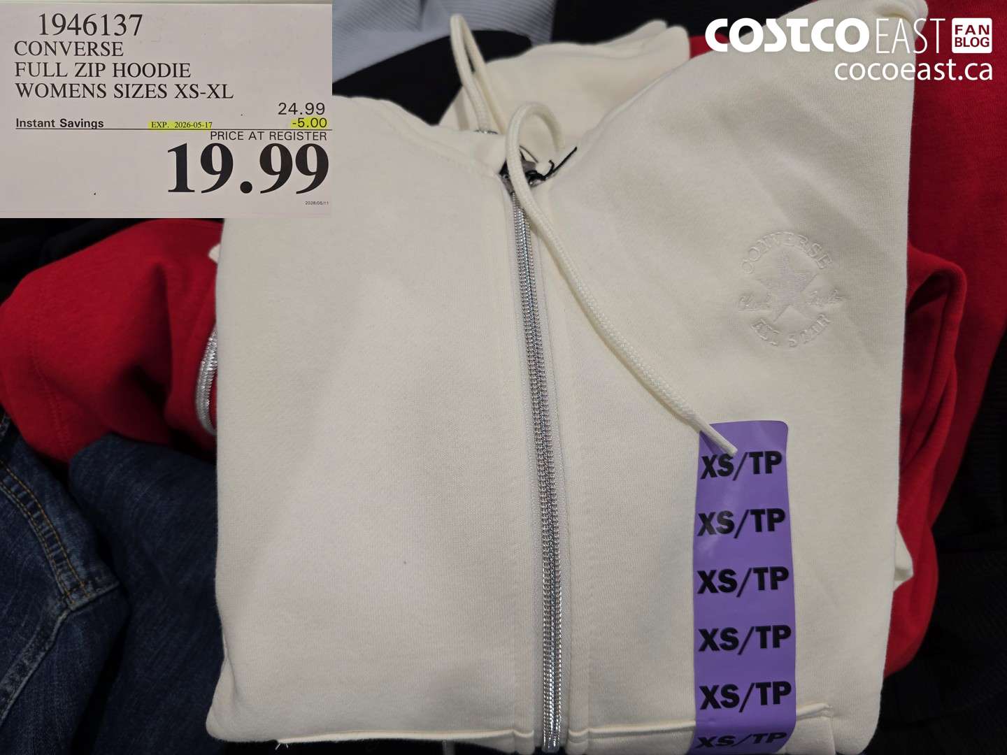 1946137 CONVERSE FULL ZIP HOODIE WOMENS SIZES XS-XL ($5.00 INSTANT SAVINGS EXPIRES ON 2026-05-17) $19.99
