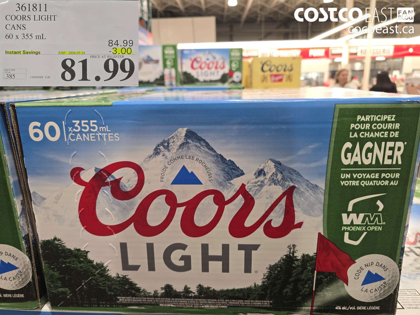 361811 COORS LIGHT CANS 60 X 355 ML ($3.00 INSTANT SAVINGS EXPIRES ON 2026-05-24) $81.99