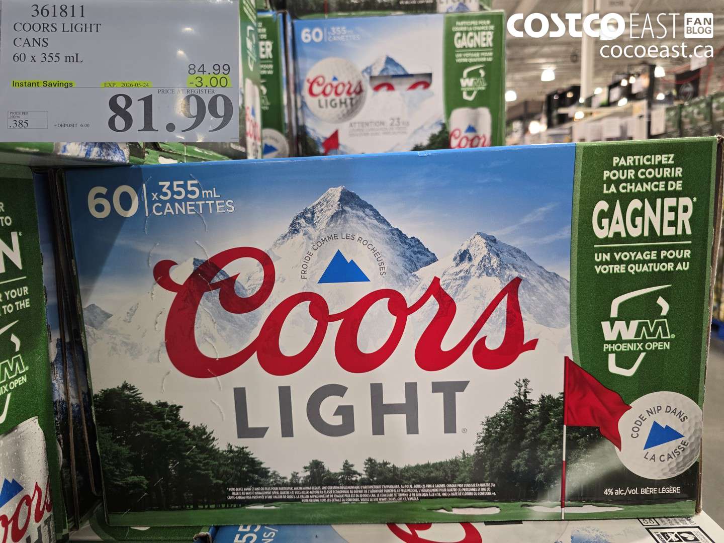 361811 COORS LIGHT CANS 60 X 355 ML ($3.00 INSTANT SAVINGS EXPIRES ON 2026-05-24) $81.99