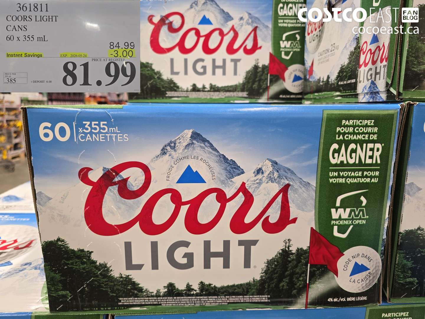 361811 COORS LIGHT CANS 60 X 355 ML ($3.00 INSTANT SAVINGS EXPIRES ON 2026-05-24) $81.99