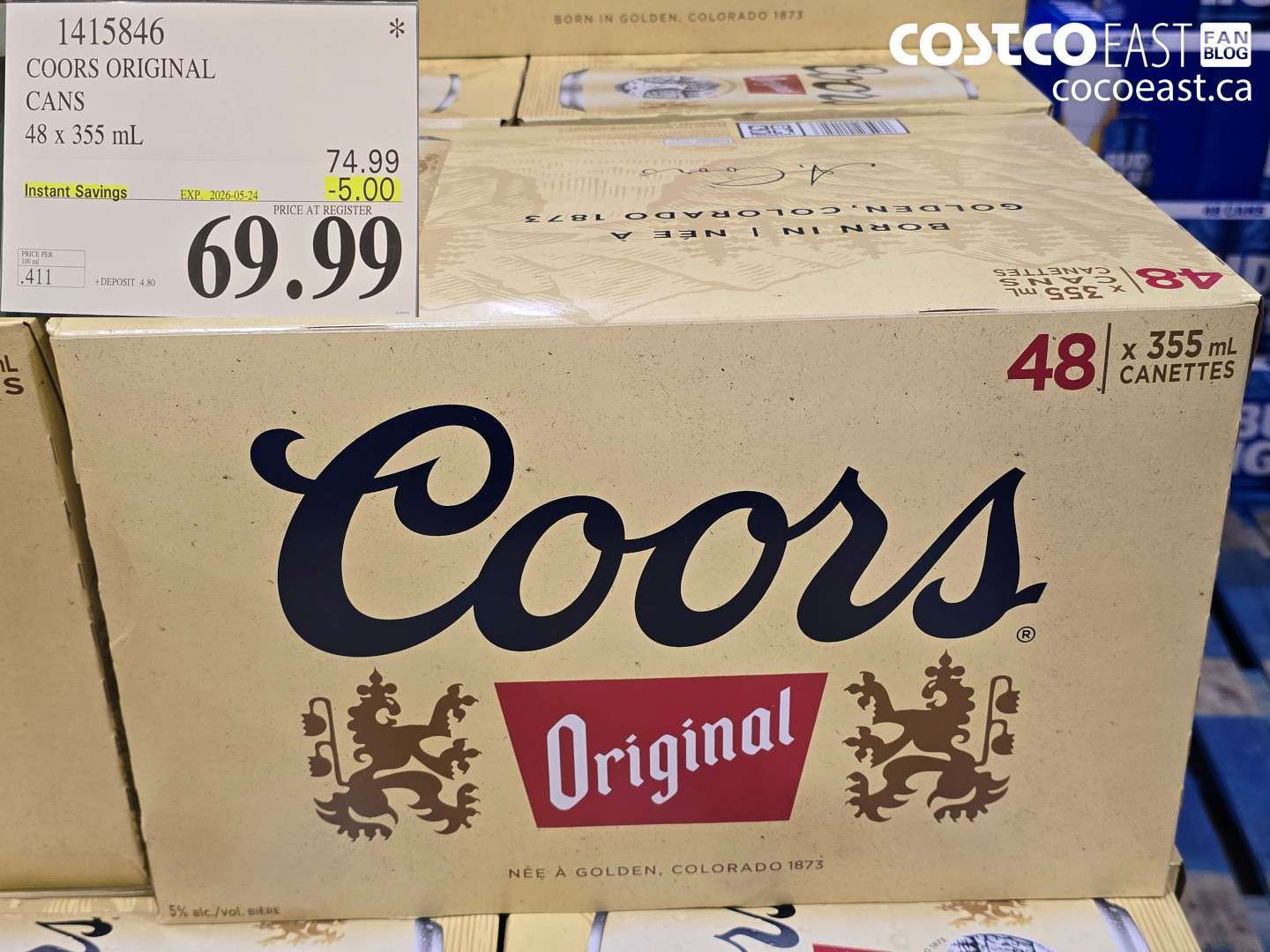 1415846 COORS ORIGINAL CANS 48 X 355 ML ($5.00 INSTANT SAVINGS EXPIRES ON 2026-05-24) $69.99