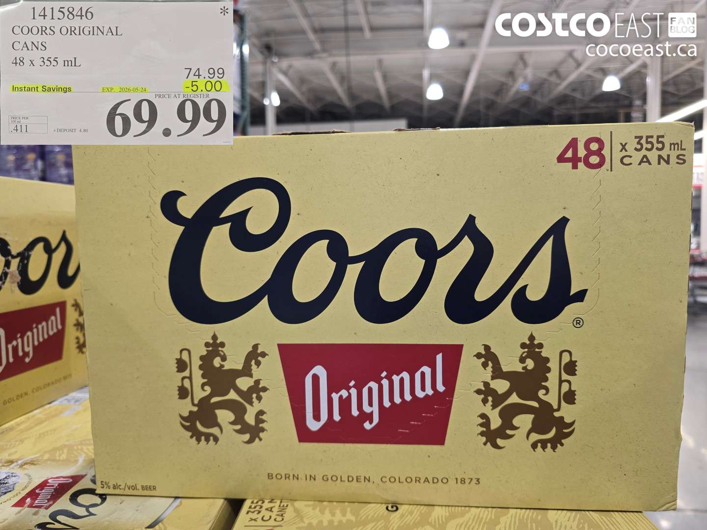 1415846 COORS ORIGINAL CANS 48 X 355 ML ($5.00 INSTANT SAVINGS EXPIRES ON 2026-05-24) $69.99