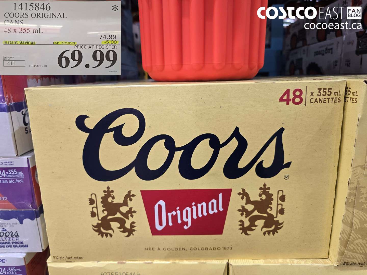 1415846 COORS ORIGINAL CANS 48 X 355 ML ($5.00 INSTANT SAVINGS EXPIRES ON 2026-05-24) $69.99