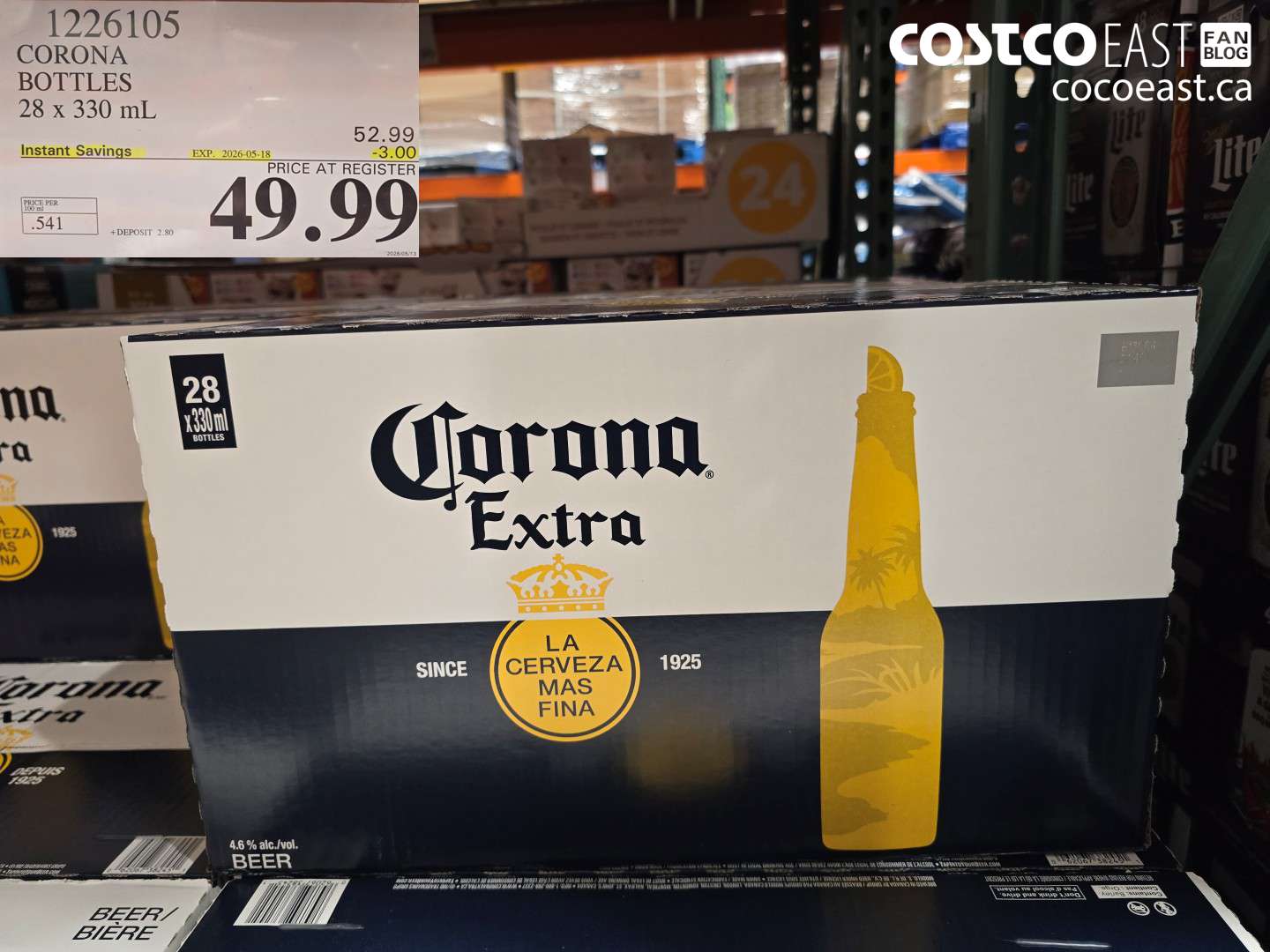 1226105 CORONA BOTTLES 28 X 330 ML ($3.00 INSTANT SAVINGS EXPIRES ON 2026-05-18) $49.99