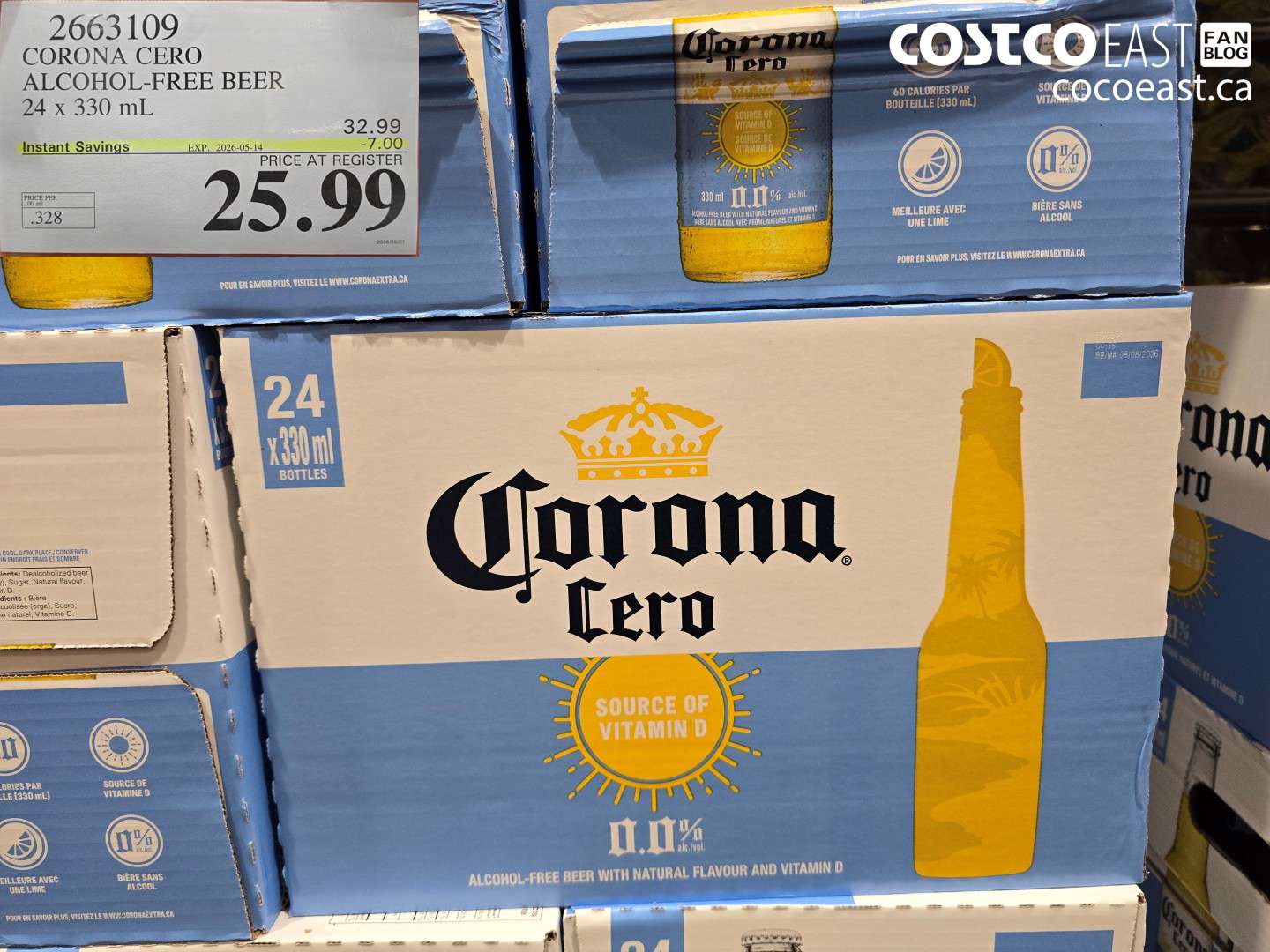 2663109 CORONA CERO ALCOHOL-FREE BEER 24 X 330 ML ($7.00 INSTANT SAVINGS EXPIRES ON 2026-05-14) $25.99
