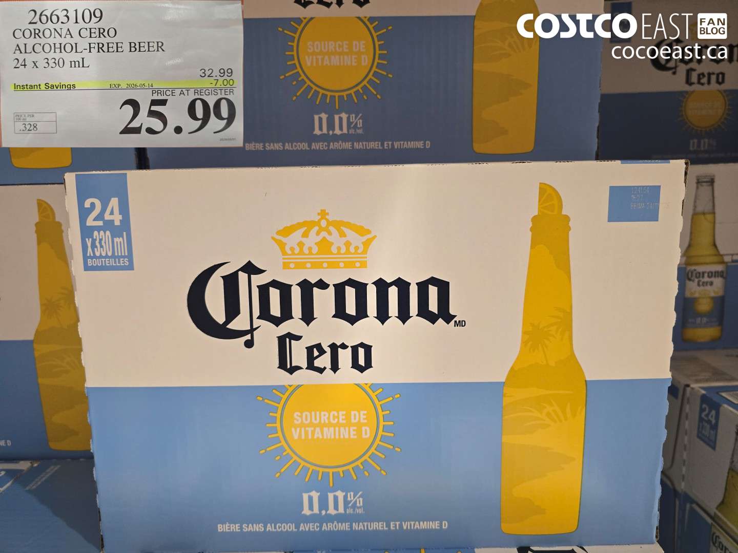2663109 CORONA CERO ALCOHOL-FREE BEER 24 X 330 ML ($7.00 INSTANT SAVINGS EXPIRES ON 2026-05-14) $25.99