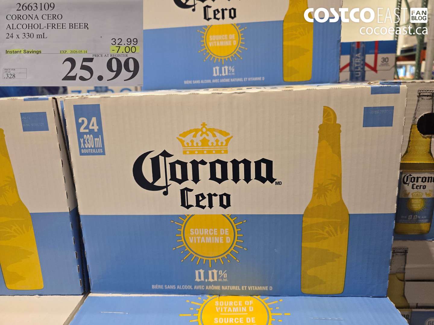 2663109 CORONA CERO ALCOHOL-FREE BEER 24 X 330 ML ($7.00 INSTANT SAVINGS EXPIRES ON 2026-05-14) $25.99