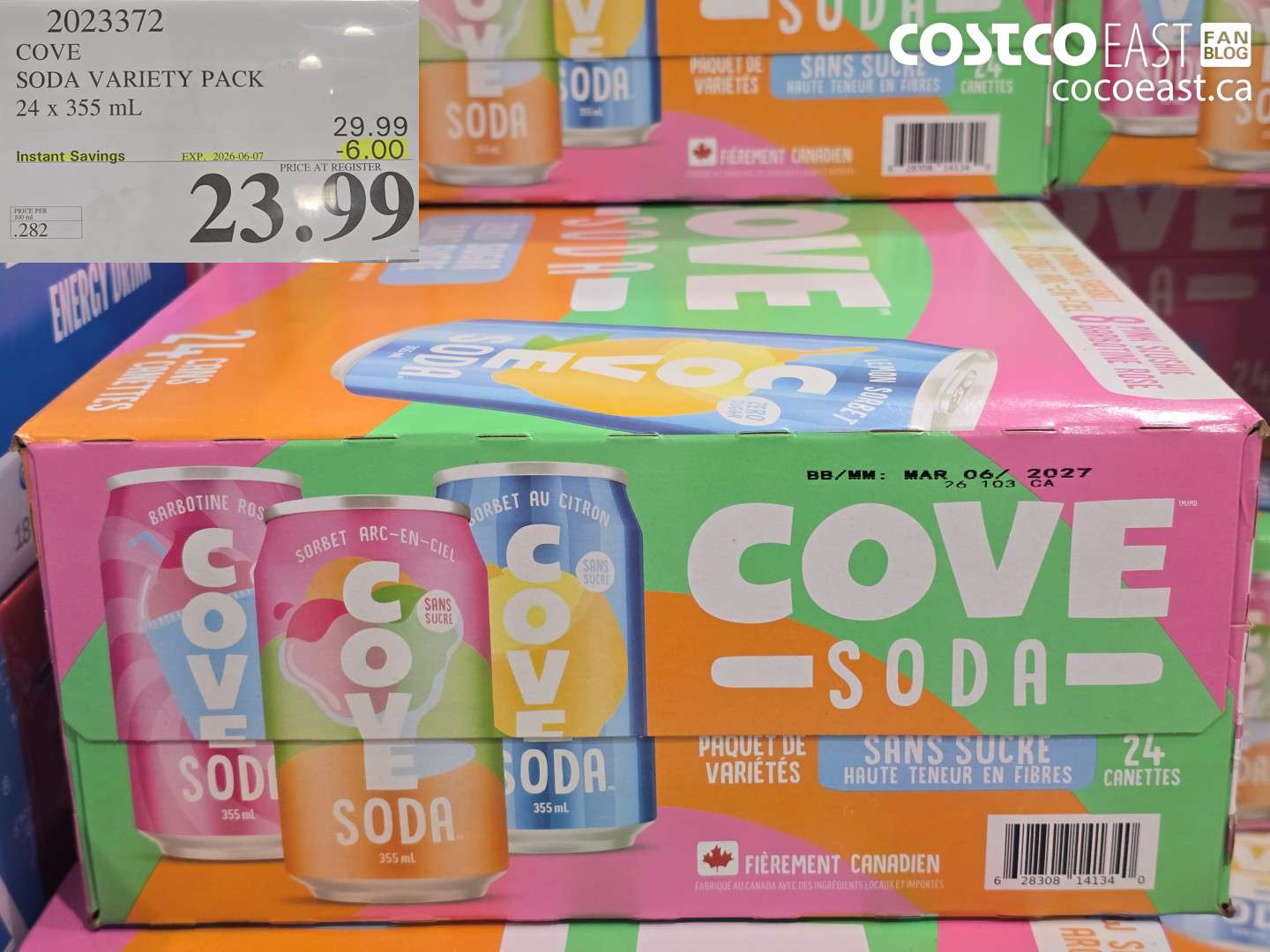 2023372 COVE SODA VARIETY PACK 24 X 355 ML ($6.00 INSTANT SAVINGS EXPIRES ON 2026-06-07) $23.99