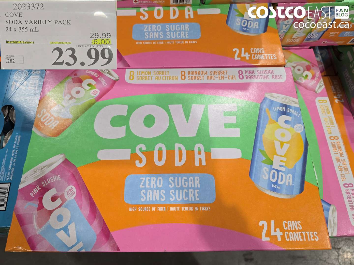 2023372 COVE SODA VARIETY PACK 24 X 355 ML ($6.00 INSTANT SAVINGS EXPIRES ON 2026-06-07) $23.99