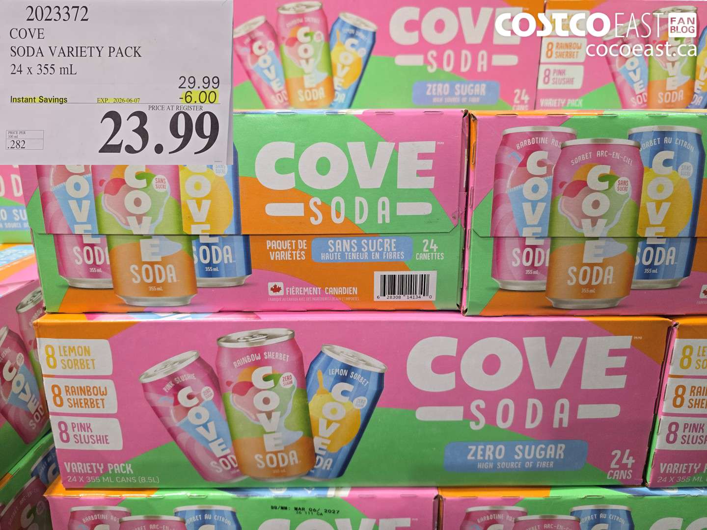 2023372 COVE SODA VARIETY PACK 24 X 355 ML ($6.00 INSTANT SAVINGS EXPIRES ON 2026-06-07) $23.99