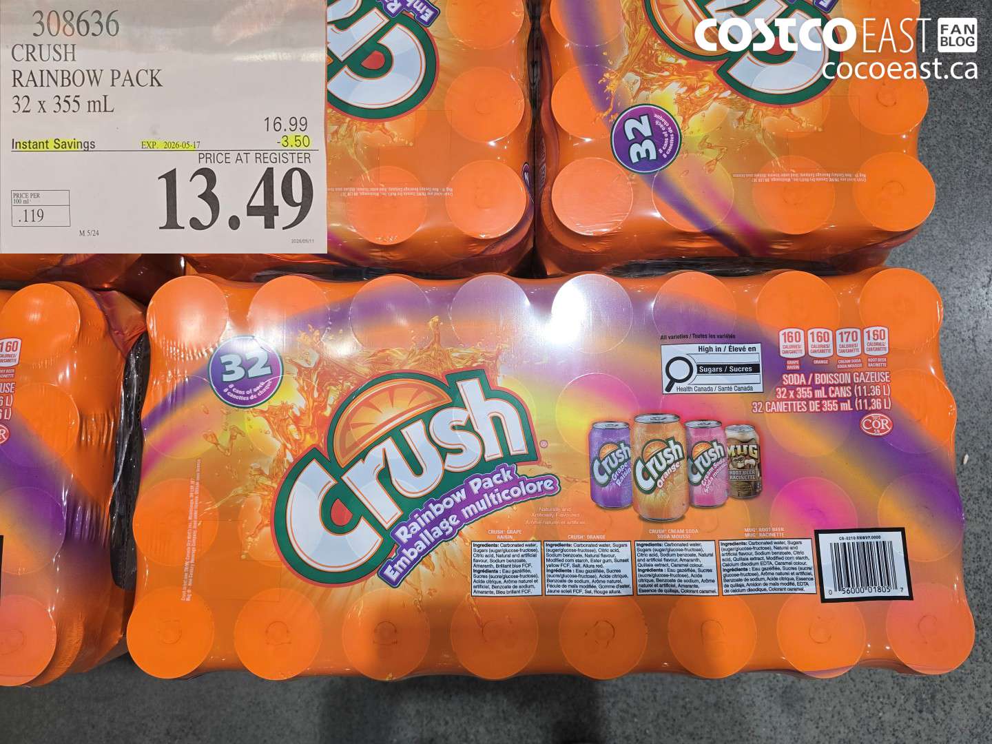 308636 CRUSH RAINBOW PACK 32 X 355 ML ($3.50 INSTANT SAVINGS EXPIRES ON 2026-05-17) $13.49