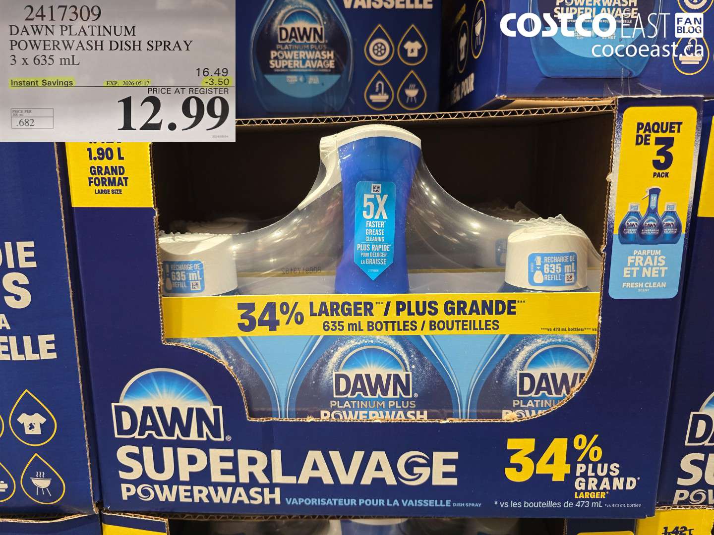 2417309 DAWN PLATINUM POWERWASH DISH SPRAY 3 X 635 ML ($3.50 INSTANT SAVINGS EXPIRES ON 2026-05-17) $12.99
