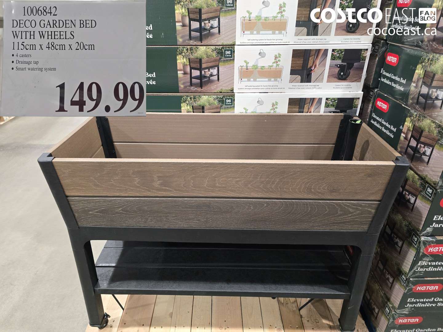 1006842 DECO GARDEN BED WITH WHEELS 115CM X 48CM X 20CM $149.99